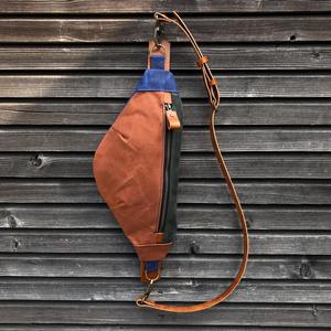 Sac bandoulière vintage en cuir et toile, sac de voyage décontracté et tendance pour l'extérieur, étanche avec fermeture éclair LCSB-0012 - Product Image 1