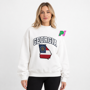 Sudadera de cuello alto Georgia para mujer, negra, con mapa del estado bordado, corte oversize, para otoño - Product Image 1