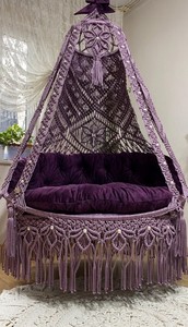 Large <b>Macrame</b> Hanging Chair,<b>Macrame</b> Swing,Purple <b>Macrame</b> Chair,Housewarming Gift,Pearl beaded,Ultra Quality <b>Macrame</b> Swing - Product Image 2