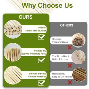 Spiedini in bambù da 44,5 cm per rosticceria, 50 pz, spiedini in legno resistenti da 5 mm per S'mores, hot dog, per braciere e accessori BBQ - Product Image 3