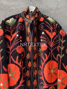 <b>Black</b> Floral Embroidered Blouson <b>Women</b> Stand Collar Long Sleeve Autumn Jacket <b>Coat</b> - Product Image 4