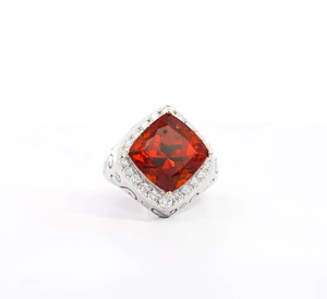 Bague de cocktail en grenat pour femme, plaqué argent 925, sertissage pavé carré, pierre de naissance de janvier, bague tendance - Product Image 1