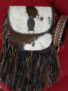 vintage Luxury Western Cowhide Hair Unisex Sling Bag Hand Tooled Floral <b>Solitaire</b> Design Waterproof Anti-Theft Ready Stock - Product Image 2