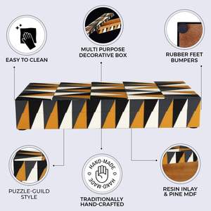 AL MALIK CRAFT AMC Caja de Almacenamiento Rectangular de Madera, Organizador de Joyas con Patrón Geométrico Negro, Blanco y Naranja, 0-1L - Product Image 5