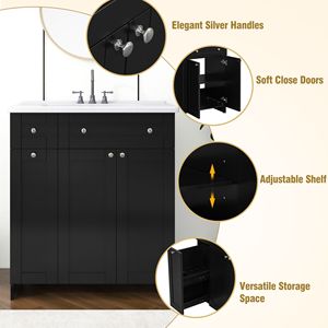 Lavanderia da bagno nera da 30 pollici con lavandino in ceramica combinato a doppio livello cassetto profondo e 2 porte Soft-Close abbondante armadio di stoccaggio - Product Image 4