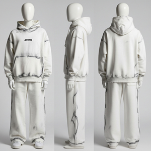 2027 New Fashion 100% Cotton <b>Mens</b> Hooded Casual Sport Sweat Suit Hip Hop Winter Acid Wash Tracksuit - Product Image 1