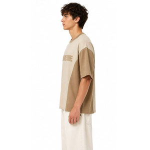 Camiseta Oversize de Contraste de Color con Bloques, Cuello Redondo, Manga Corta, Estampado de Letras en Relieve, Ajuste Casual de Punto para Hombre - Product Image 6
