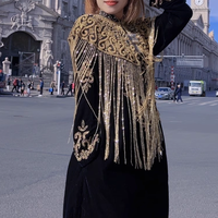 Femmes mode or Style ancien gland châle manteau haut perlé respirant pour printemps/été inspiré asie du sud-est dubaï lourd