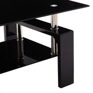 Modern Black Rectangle Coffee Table with Side Highlight Glass Top and Shelf for Living Room - Product Image 6