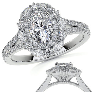Anillo de compromiso de diseño elegante con diamante cultivado en laboratorio de 14k/18k, corte pera, marquesa, halo, tallo dividido y ovalado, para mujeres y niñas, ideal para fiestas. - Product Image 5