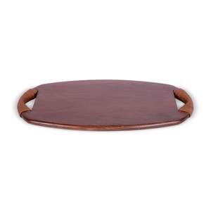 Bandeja de Servir Ovalada de Madera de Acacia Color Nogal con Asa de Cuero, Hecha a Mano, Decorativa, Precio Reducido para Clientes al por Mayor - Product Image 4