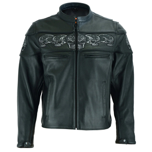 Veste en cuir véritable noir personnalisée avec logo, veste en cuir de vache brodée noire de qualité supérieure pour hommes - Product Image 1