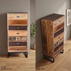 Cómoda de Madera de Mango con 7 Cajones, Estilo Rústico, Hecha a Mano, Mueble Antiguo para Sala de Estar - Product Image 4