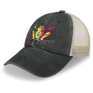 Casquette de baseball en denim imprimée grenouilles multicolore, réglable, en coton, avec visière de sport, très demandée - Product Image 3