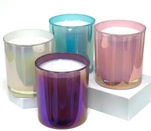 LA08D New Popular Ireidescent Electroplated colored soy wax Glass Candle