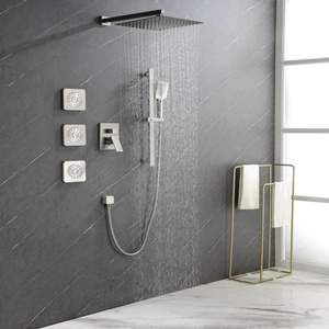 Système de douche au design confortable avec pommeau de douche, douchette à main, barre coulissante, jets latéraux, bras de douche, tuyau, robinet, levier de commande pour salle de bain - Product Image 6