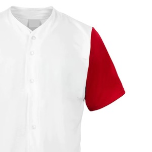 Maillot de baseball pour homme, blanc et rouge, à blocs de couleur, manches courtes, boutons sur le devant, respirant, en polyester - Product Image 5