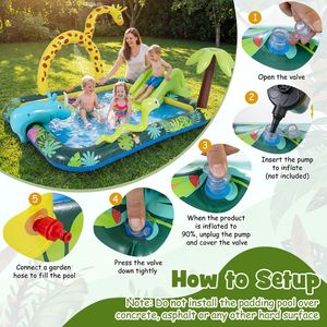 Centro Giochi Acquatico Gonfiabile a Tema Giungla con Scivolo a Giraffa e Piscina con Spruzzatori - Product Image 6