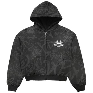 Sudadera con capucha y cremallera Crazy Maker Manufacture Streetwear, sudadera extragrande con estampado de grafiti en toda la superficie para hombre - Product Image 1
