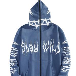 Sweat à capuche imprimé personnalisé pour hommes fermeture éclair complète respirant confortable coton polaire/polyester tissu hiver brodé dessin animé - Product Image 1