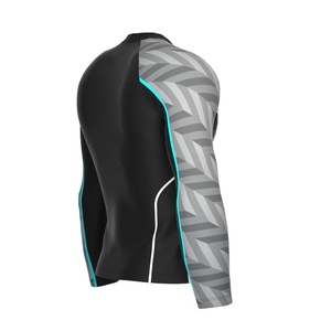 <b>Men's</b> Long Sleeve Rash Guard <b>Black</b> Gray Blue Geometric Print Quick Dry Spandex Polyester Swim Shirt Full Sleeve Adult - Product Image 3