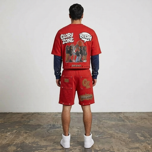 Conjunto de Camiseta con Estampado de Diamantes de Imitación Personalizada Glory, 100% Algodón Jersey, Estilo Moderno, Camiseta de Doble Manga con Pantalones Cortos Estampados para Unisex - Product Image 5