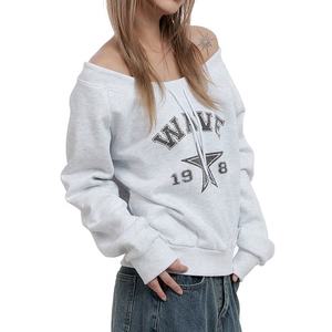 New Streetwear Women Winter Clothing Off Shoulder Printed Sweatshirts 100% Cotton Custom Logo Casual Y2K Oversized <b>Hoodies</b> - Product Image 3