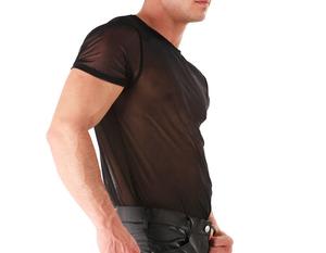 T-shirt en résille pour hommes, vente en gros à faible MOQ, pull à manches courtes en maille pour hommes, t-shirt de sport respirant pour garçons, style streetwear - Product Image 4