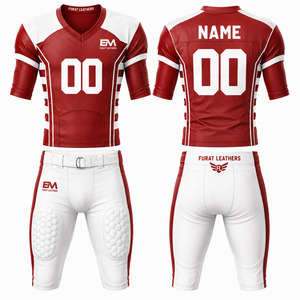 Ensemble de maillots de football américain FURAT LEATHERS, col en V, manches courtes, polyester/coton sublimé, respirant, anti-transpiration, rembourré - Product Image 2