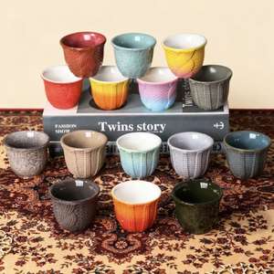 Pots et tasses rustiques arabes, soucoupes à thé en céramique artisanales, collection de poteries de style rustique - Product Image 6