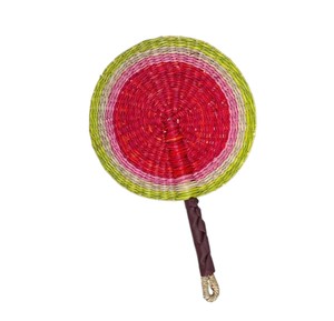 handcrafted natural seagrass <b>fan</b> with red <b>pink</b> and green accents decorative handheld <b>fan</b> for unique summer styling and event dec - Product Image 1