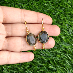 Natural Flashy Labradorite Bezel Setting Dangle <b>Earring</b> Brass 18k Gold Plated Modern Ethnic Jewelry Drop <b>Earrings</b> For Women - Product Image 3