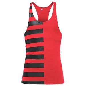 เสื้อกล้ามผู้หญิงลายทางครึ่งตัว คอวี ทรง Racerback พิมพ์ลายไม่สมมาตร สไตล์ลำลอง สำหรับออกกำลังกาย ใส่หน้าร้อน หลากสี - Product Image 4
