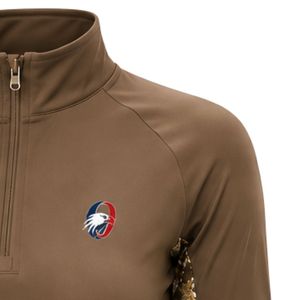 Manufacturer Customized <b>Brown</b> Women Quarter Zip Athletic Pullover Shirt Floral <b>Sleeve</b> Panel <b>Long</b> <b>Sleeve</b> Fitness Training Sports - Product Image 4