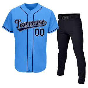 Conjunto de Uniforme de Béisbol para Hombre, Camiseta Azul Claro con Pantalones Negros, Nombre del Equipo Personalizado, 00, Poliéster Transpirable, Talla Adulto - Product Image 1