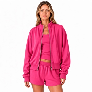 <b>Ladies</b> Casual Fleece Set Oversized Jacket And Shorts Soft Crop Tank Matching Set Everyday Comfortable <b>Outfit</b> Wholesale - Product Image 1