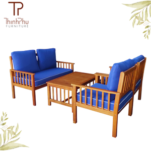Sillón de Madera para Exteriores ThinhPhu con Cojín Azul, Estructura de Teca Sólida, Diseño Tradicional, Resistente a la Intemperie, Muebles de Jardín - Product Image 6