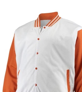 Veste universitaire pour homme, blanche et orange, à blocs de couleur, manches classiques, fermeture à bouton unique, style utilitaire, coupe-vent, motif à carreaux - Product Image 4