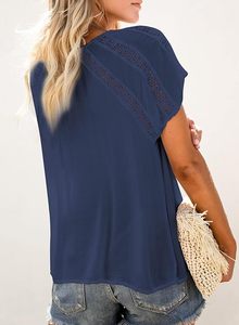 Chemisiers à manches courtes pour femmes, col en V, dentelle crochetée, style décontracté - Product Image 3