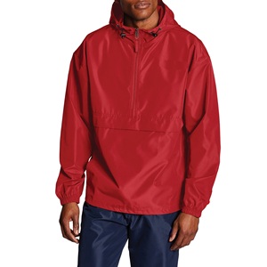 Men's <b>Red</b> Hooded Quarter-Zip Windbreaker <b>Jacket</b> <b>Waterproof</b> Casual Outdoor Lightweight Polyester Softshell <b>Jacket</b> - Product Image 4