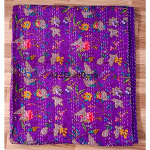 Colcha Kantha Vintage Hecha a Mano, 100% Algodón Orgánico Puro, Reversible, Ecológica, para Todas las Estaciones, para Hogar y Hotel, India - Product Image 5