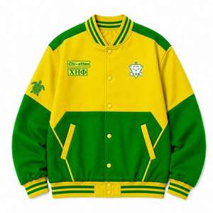 Chi Eta Phi Sorority Varsity Jacket Green & Yellow Greek Letterman Bomber College Style Patch Embroidery Women's Jacket - Product Image 1