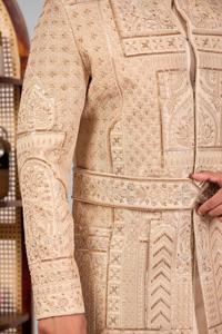 Costume traditionnel Jodhpuri pour homme, noir, avec perles de verre et broderies en soie Dhaga, tenue de soirée formelle ethnique pour mariage. - Product Image 6