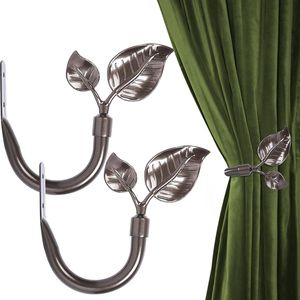 Handmade Metal Leaf Shaped Curtain Holdbacks 2pcs Antique Brass Wall <b>Tieback</b> Hook Pull Backs Elegant Side Curtain Holders for - Product Image 1