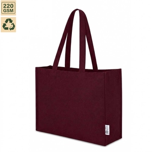 กระเป๋าโท้ทผ้าโพลีคอตตอนรีไซเคิลพิมพ์โลโก้ตามสั่ง 220 GSM 50.5x36x11 ซม. สีน้ำตาลแดง กระเป๋าช้อปปิ้งนำกลับมาใช้ใหม่ ขายส่ง OEM ODM แบรนด์ส่วนตัว จำนวนมาก - Product Image 1