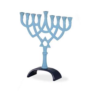 Ménorah en métal bleu clair avec motif étoile, bras courbé artistique, décoration décorative pour la fête de Hanouka, accent décoratif pour la maison - Product Image 1
