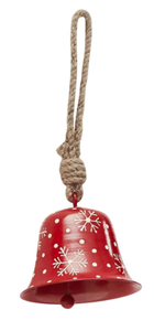 Campana Navideña de Hierro Rojo con Estampado de Copos de Nieve Blancos y Cuerda para Colgar - Product Image 2