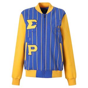 Vestes en molleton de baseball personnalisées Sgro sigma gamma rho à rayures, broderie en chenille, lettres grecques - Product Image 1