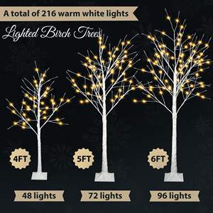 Juego de 3 árboles de abedul artificiales iluminados de 4 pies, 5 pies y 6 pies con luces LED cálidas para decoración navideña y de fiestas - Product Image 2