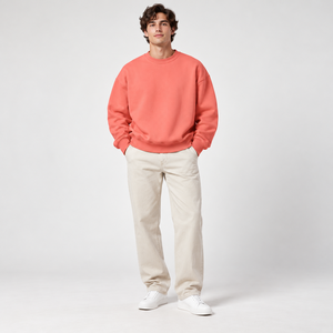 Sudadera Casual para Hombre, Cuello Redondo, Color Coral Sólido, Manga Larga, Sin Forro - Product Image 6